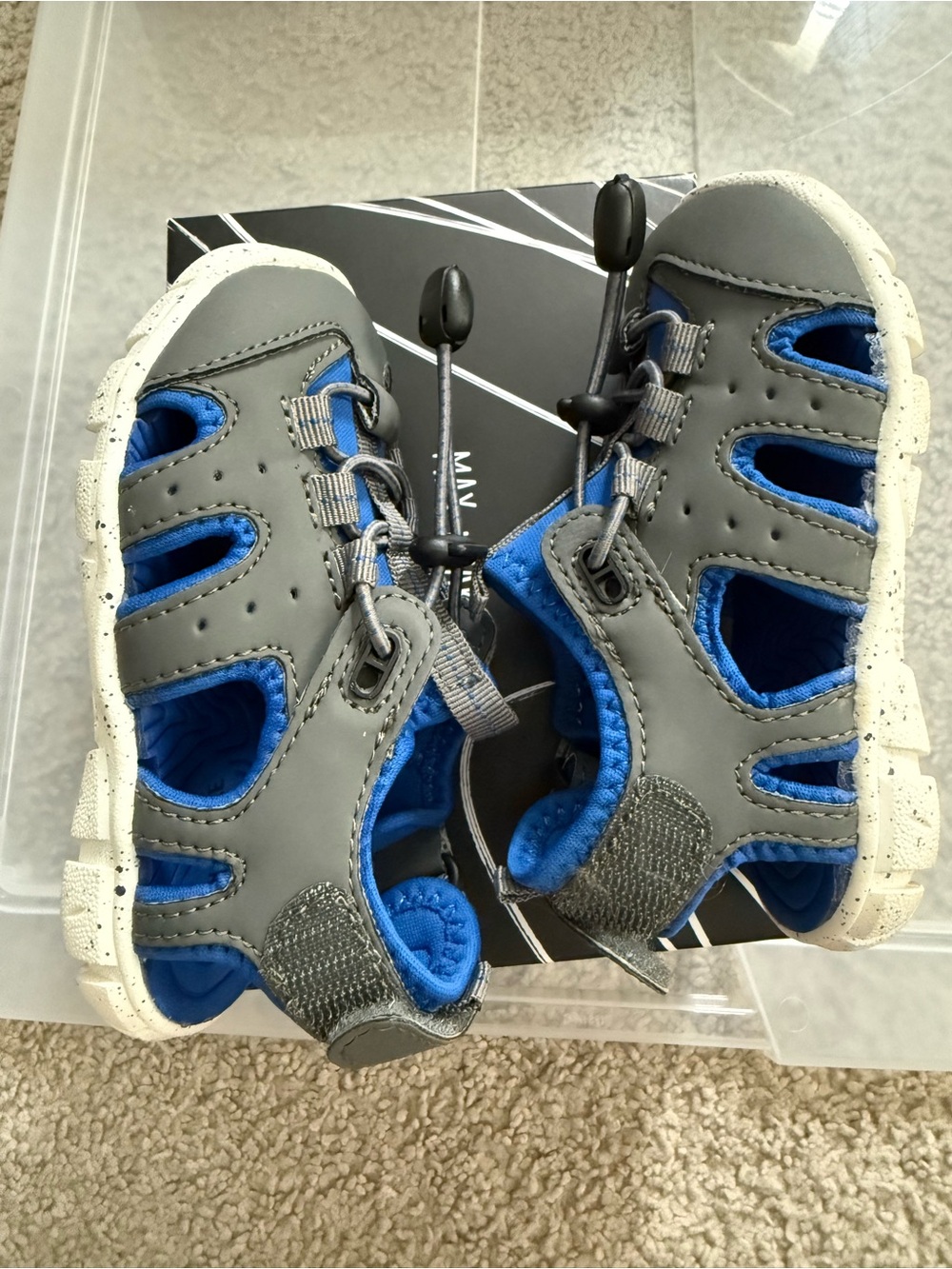 Kids Grey and Blue Outdoor Active Sandals with Easy Bungee Closure